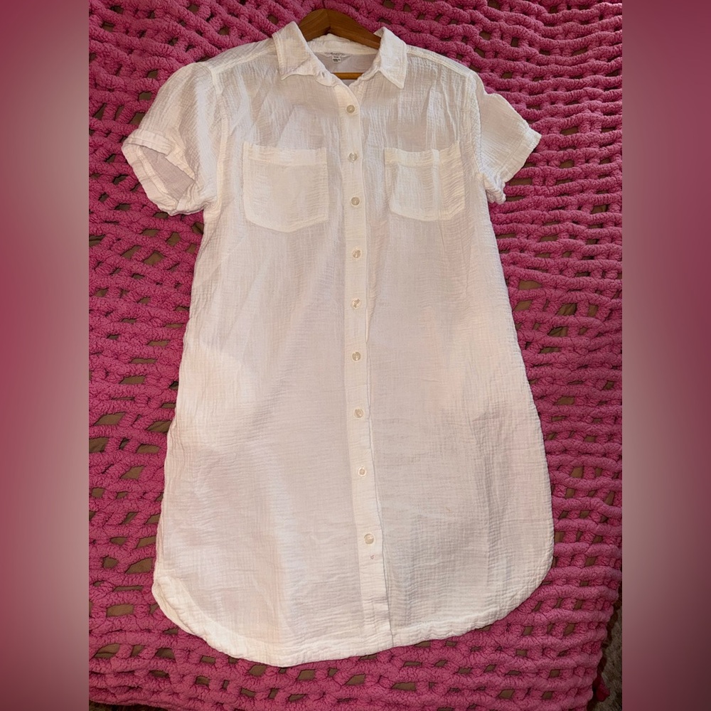 100% Cotton Casual White Button-Up Shirt Dress/Beach Cover Up, Size Medium - Picture 11 of 16